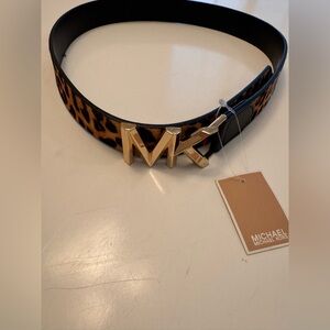 Michael Kors Animal Print Belt with Gold MK Logo